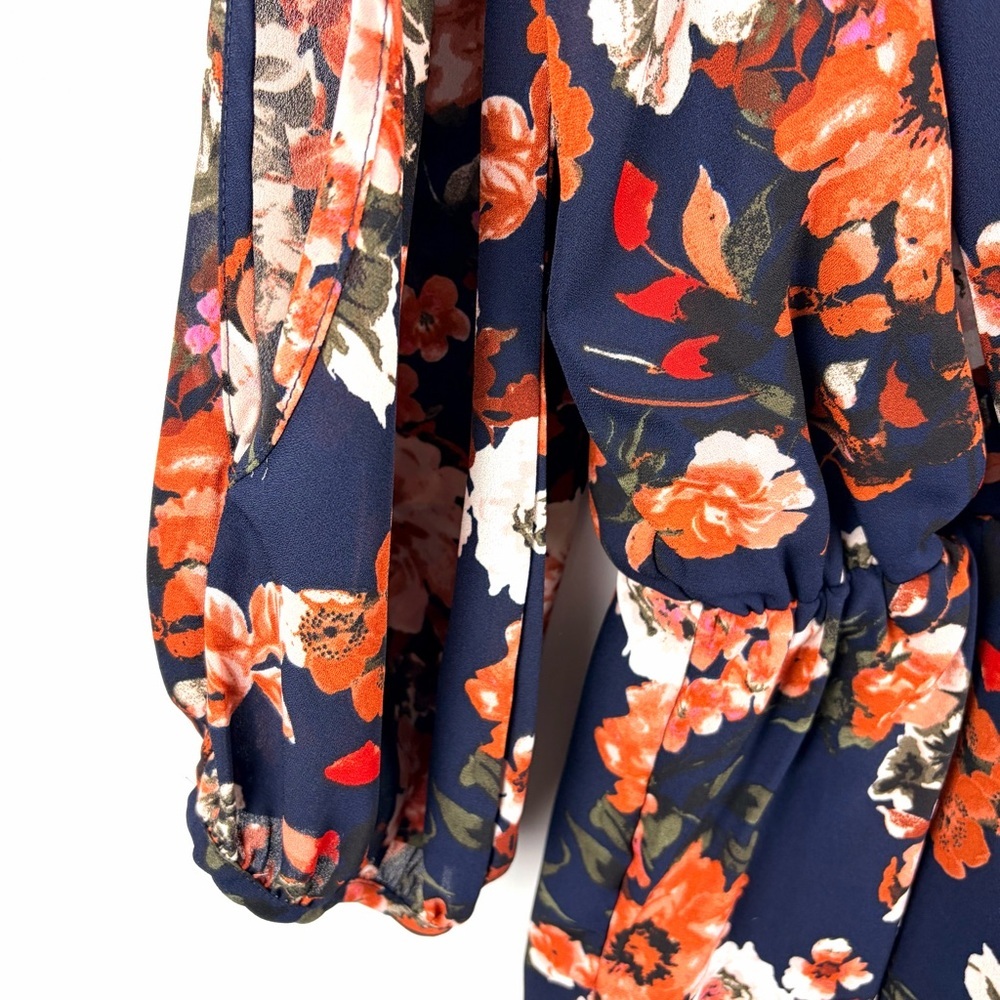 Lulus Floral Romper Dress Overlay Split Sleeve Boho Skort Navy Small - Picture 5 of 16